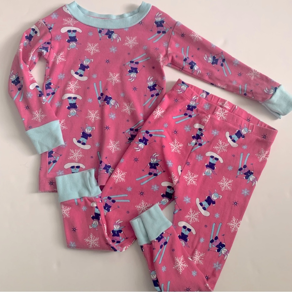 New Jammies Pink Bunny Skiing Winter Pajamas